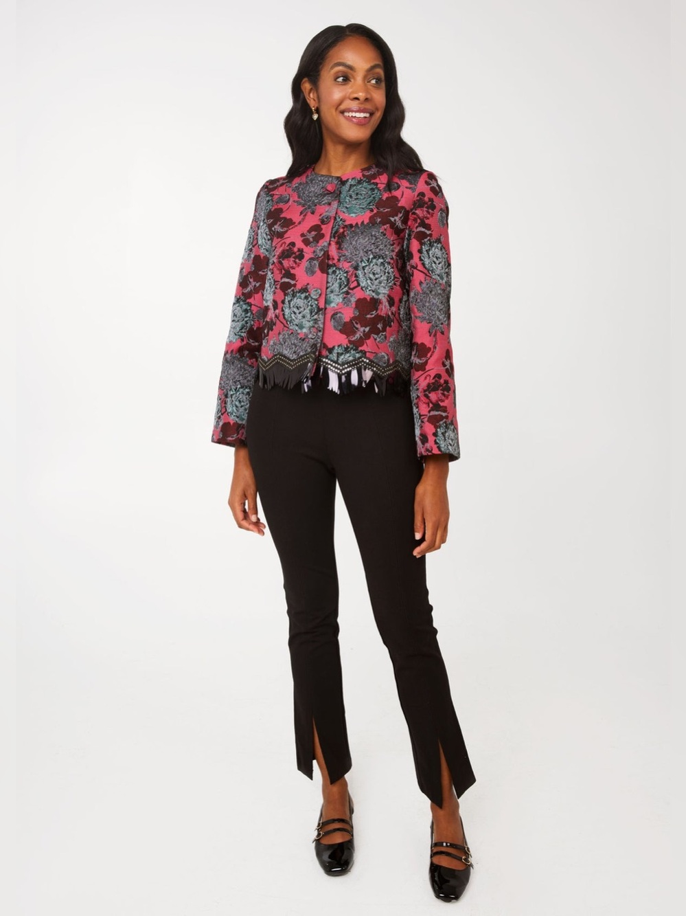 NWT Abbey Glass Kennedy Jacket Hot Pink Vintage Dahlia Jacquard Sz M